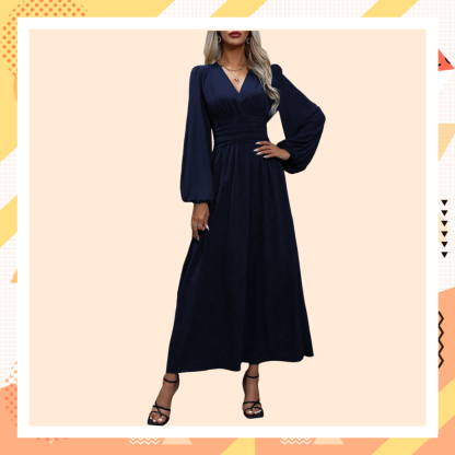 Vestido elegante de mujer con escote en V y abertura alta