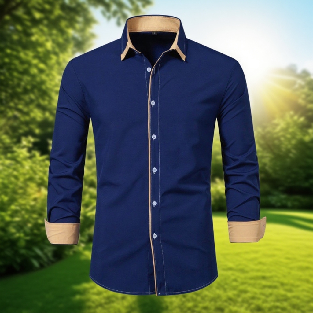 Camisa de hombre de manga larga estilo business casual con diseño combinado