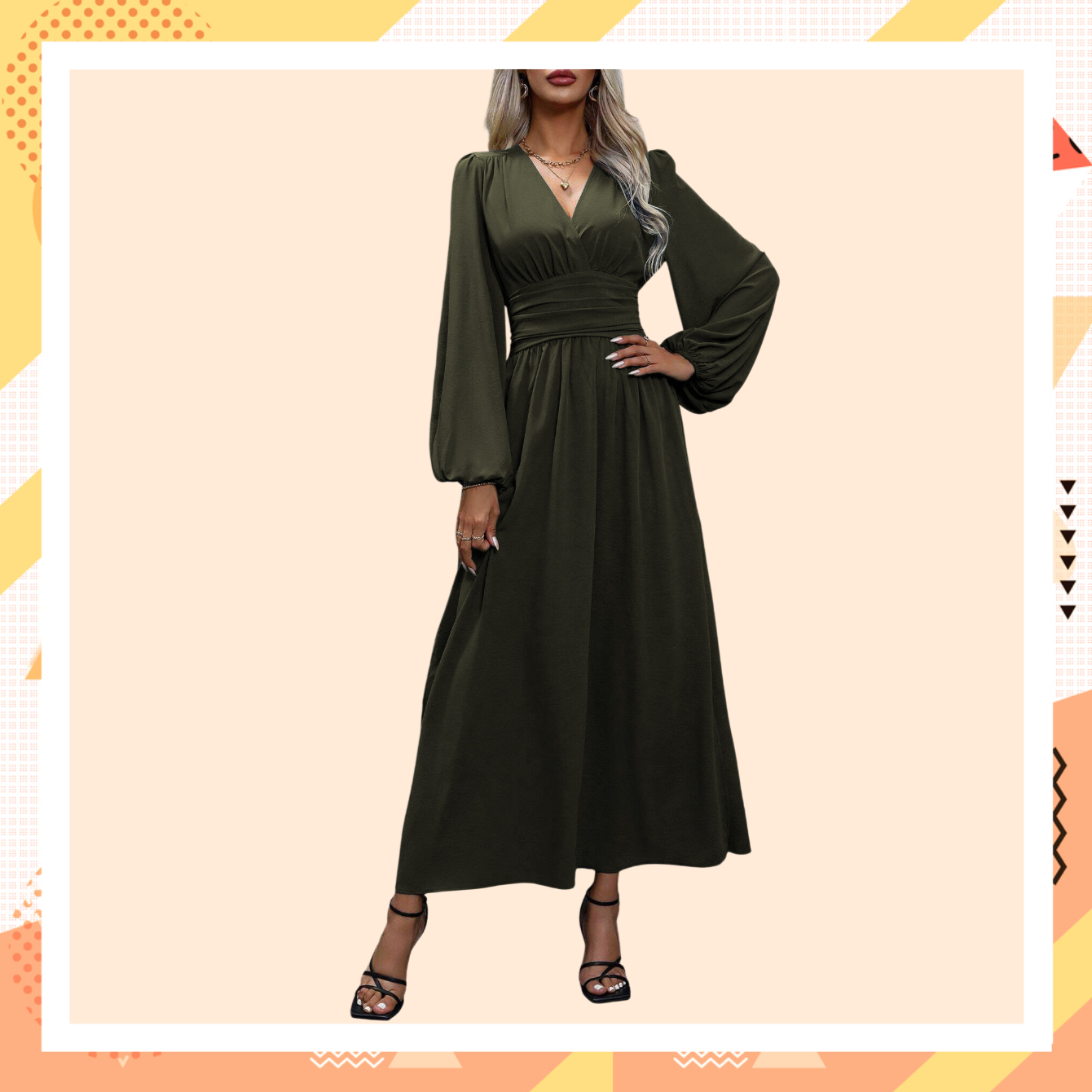 Vestido elegante de mujer con escote en V y abertura alta