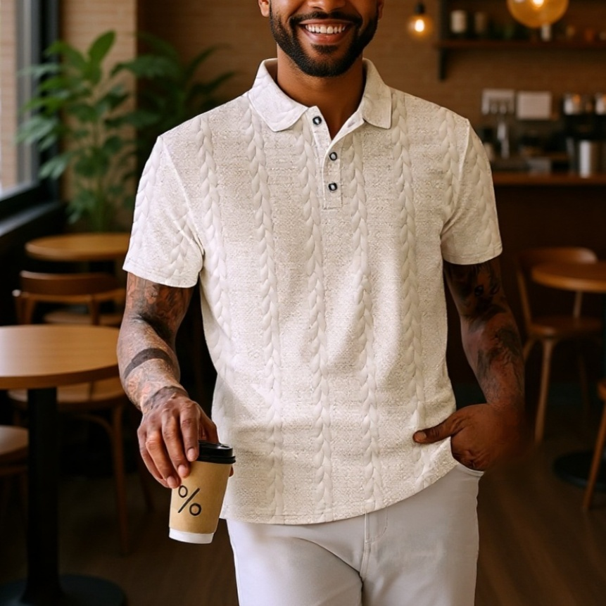 Polo de hombre sencillo y de color sólido con botones y tejido jacquard