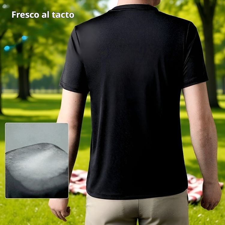 T-shirt masculina de verano, color sólido, tela fresca y antibacteriana