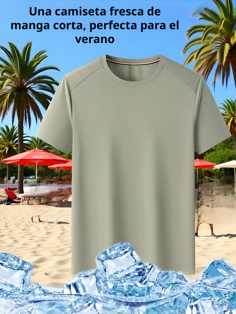 T-shirt masculina de verano, color sólido, tela fresca y antibacteriana