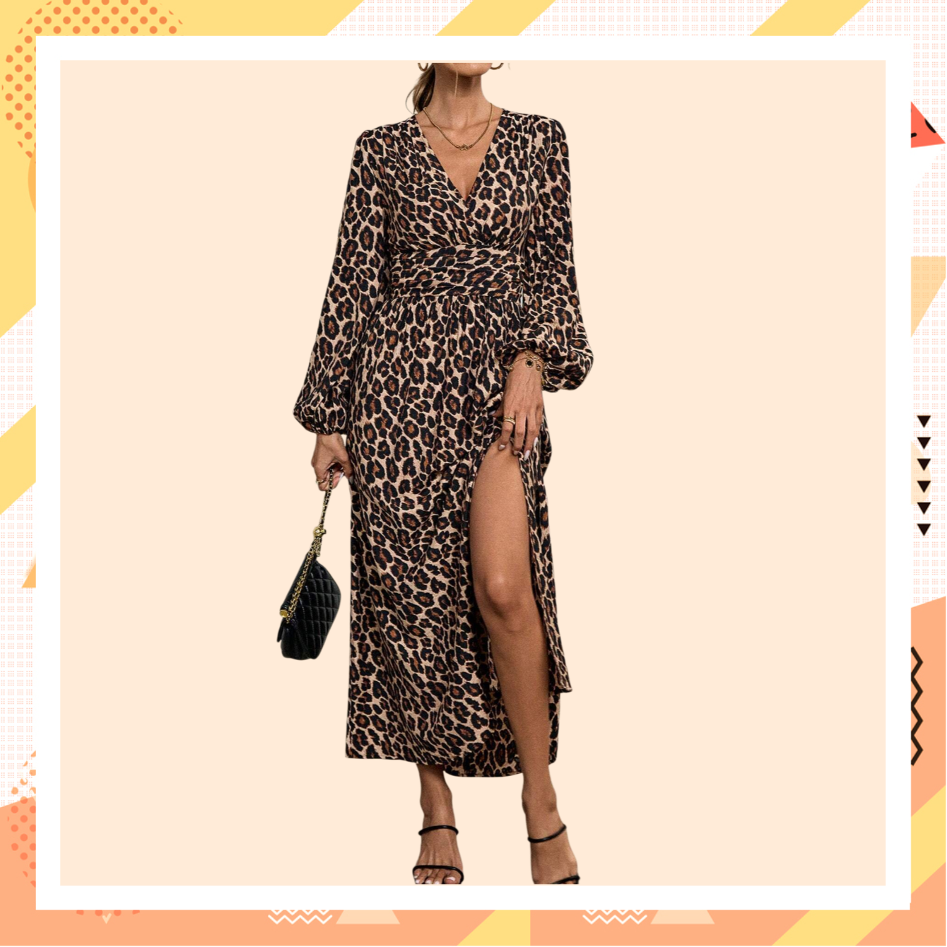 Vestido elegante de mujer con escote en V y abertura alta