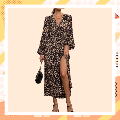 Vestido elegante de mujer con escote en V y abertura alta