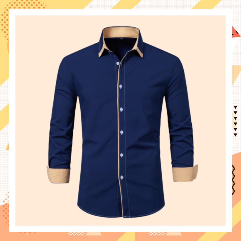 Camisa de hombre de manga larga estilo business casual con diseño combinado