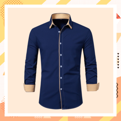 Camisa de hombre de manga larga estilo business casual con diseño combinado