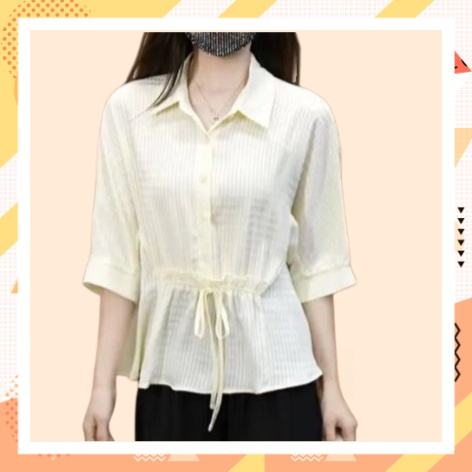 Blusa femenina ligera de manga cinco y cintura ajustada