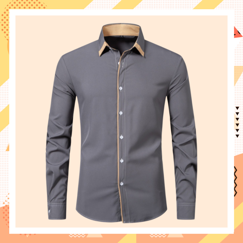 Camisa de hombre de manga larga estilo business casual con diseño combinado