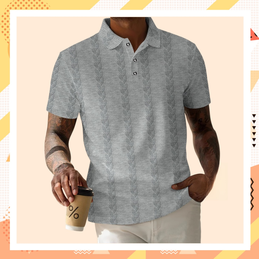 Polo de hombre sencillo y de color sólido con botones y tejido jacquard