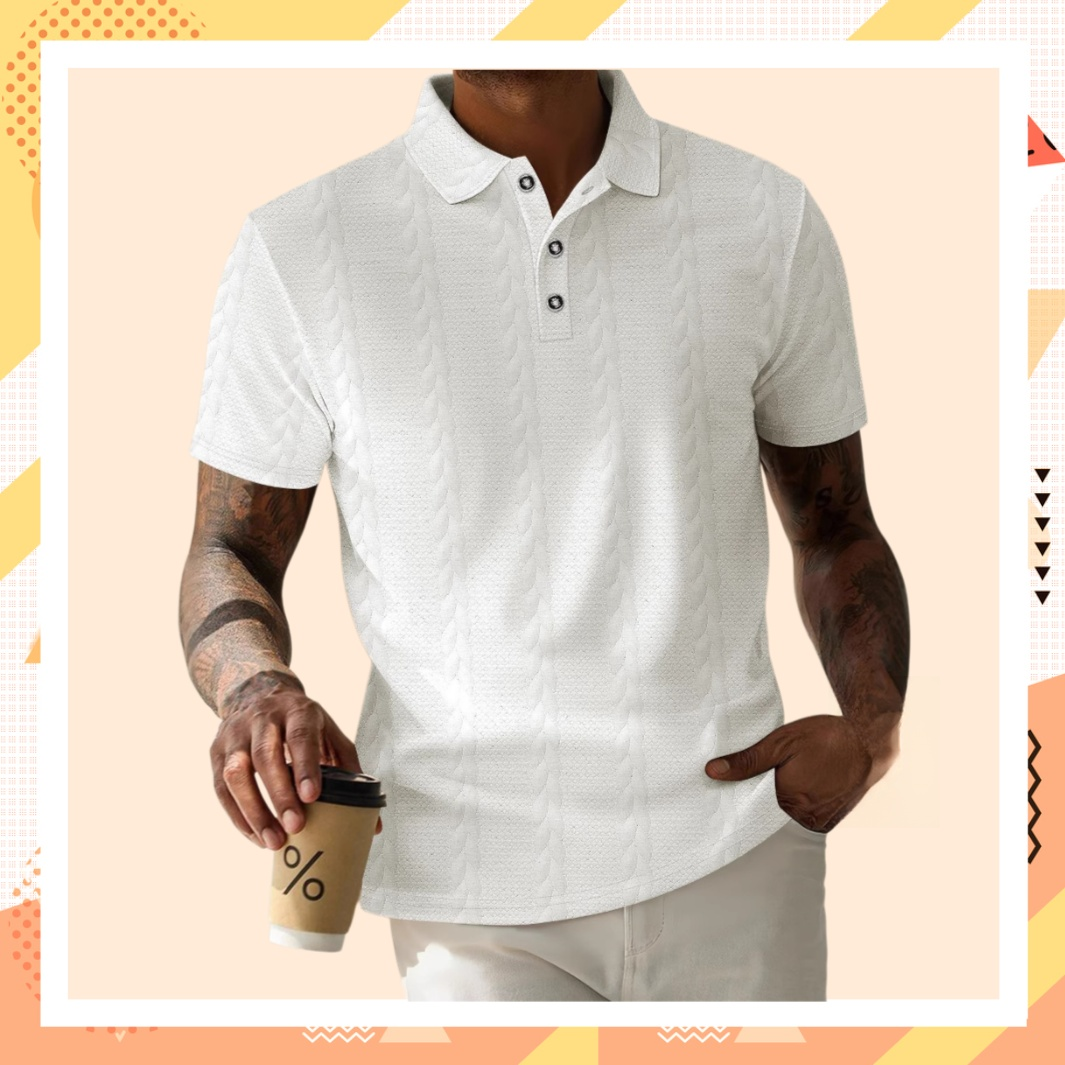 Polo de hombre sencillo y de color sólido con botones y tejido jacquard