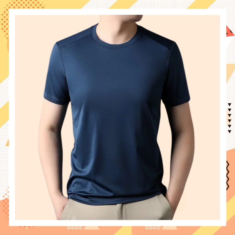 T-shirt masculina de verano, color sólido, tela fresca y antibacteriana