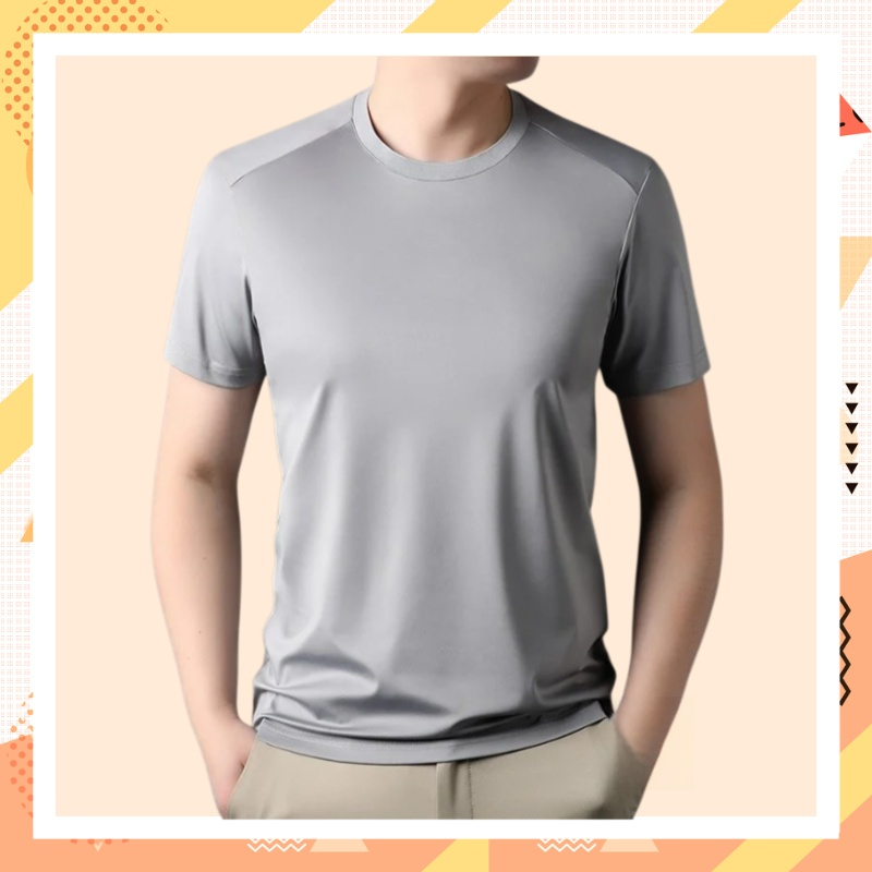 T-shirt masculina de verano, color sólido, tela fresca y antibacteriana