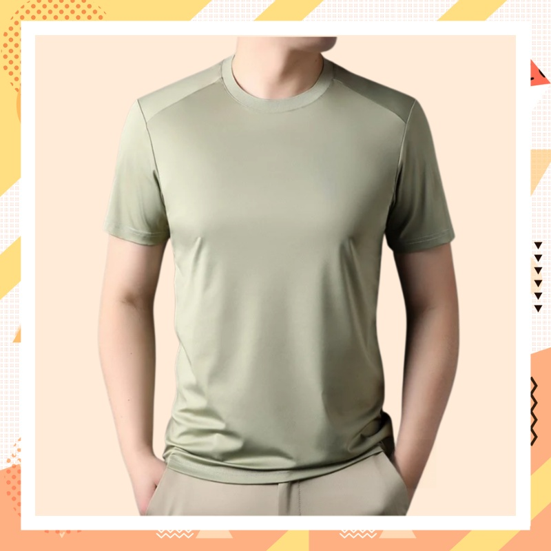 T-shirt masculina de verano, color sólido, tela fresca y antibacteriana