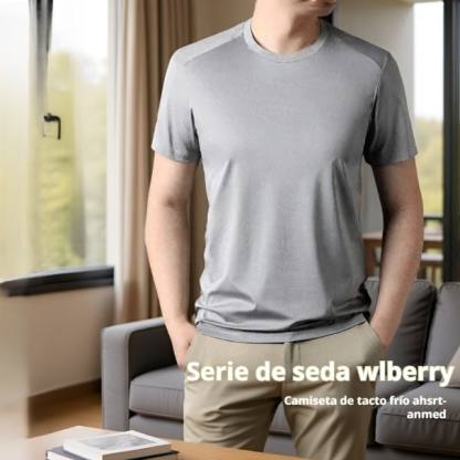 T-shirt masculina de verano, color sólido, tela fresca y antibacteriana