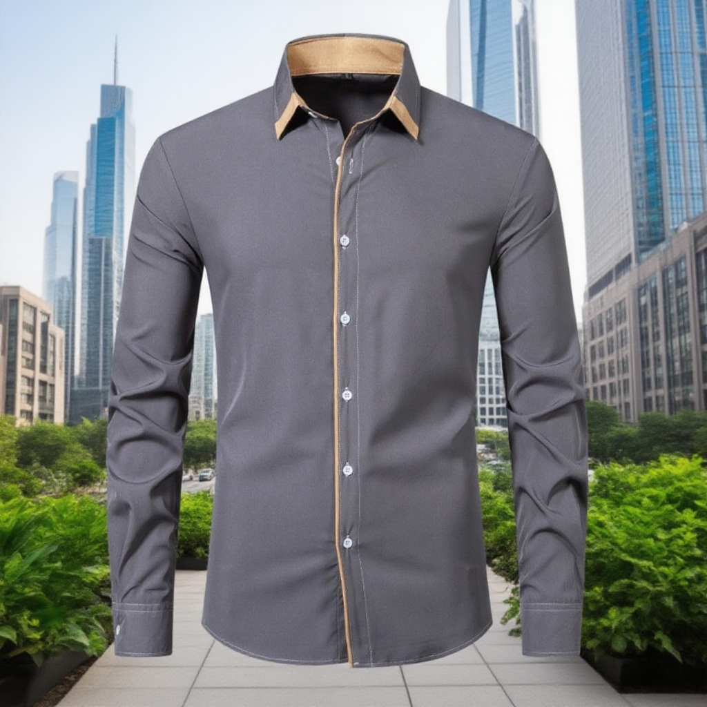 Camisa de hombre de manga larga estilo business casual con diseño combinado