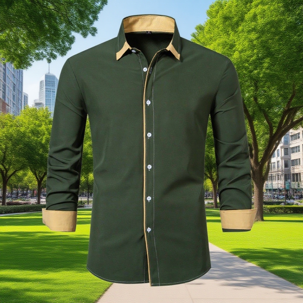 Camisa de hombre de manga larga estilo business casual con diseño combinado