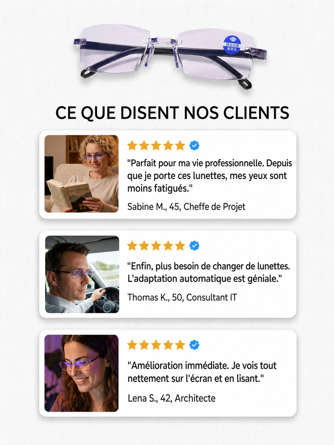 Lunettes Universelles Sans Ordonnance : Ajustement Auto 0.1s, Vision Nette de Près comme de Loin