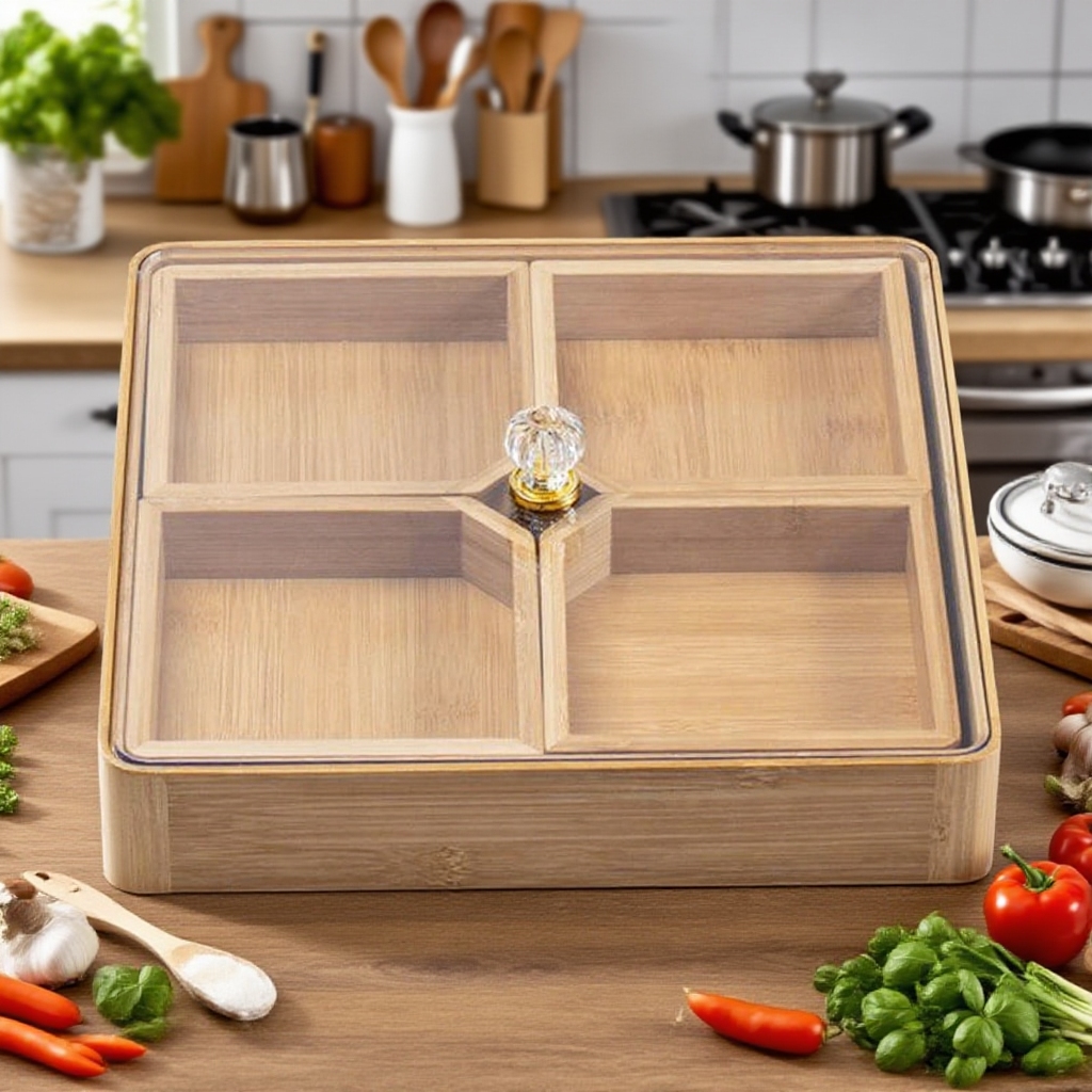  Plateau de service en bambou et acrylique, forme ronde et carrée, pour fruits secs et snacks