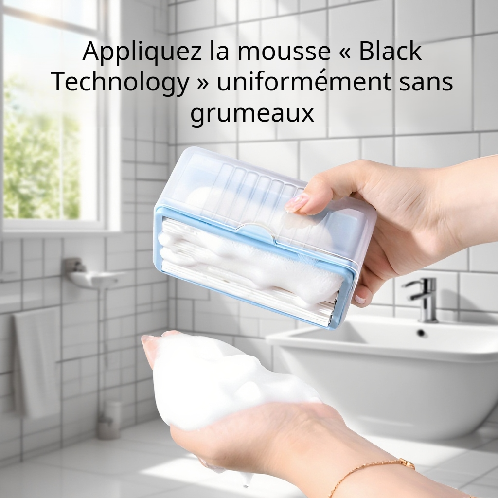 Boîte à mousse pour savon de lessive avec rouleau et brosse remplaçable