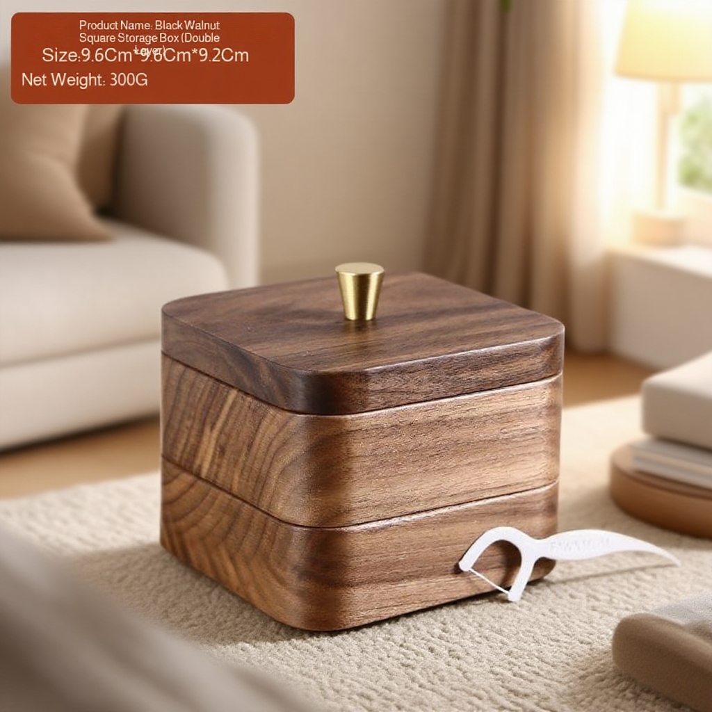 Boîte de rangement pour cure-dents en noyer noir, style chinois contemporain, accessoires de maison
