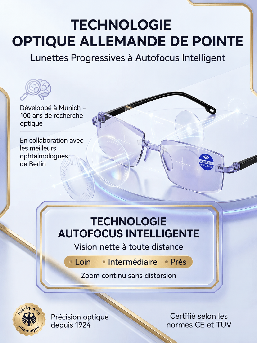 Lunettes Universelles Sans Ordonnance : Ajustement Auto 0.1s, Vision Nette de Près comme de Loin