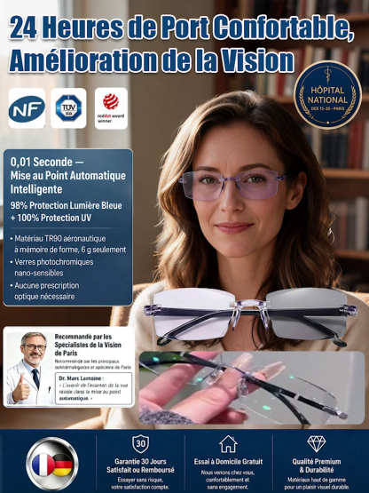 Lunettes Universelles Sans Ordonnance : Ajustement Auto 0.1s, Vision Nette de Près comme de Loin