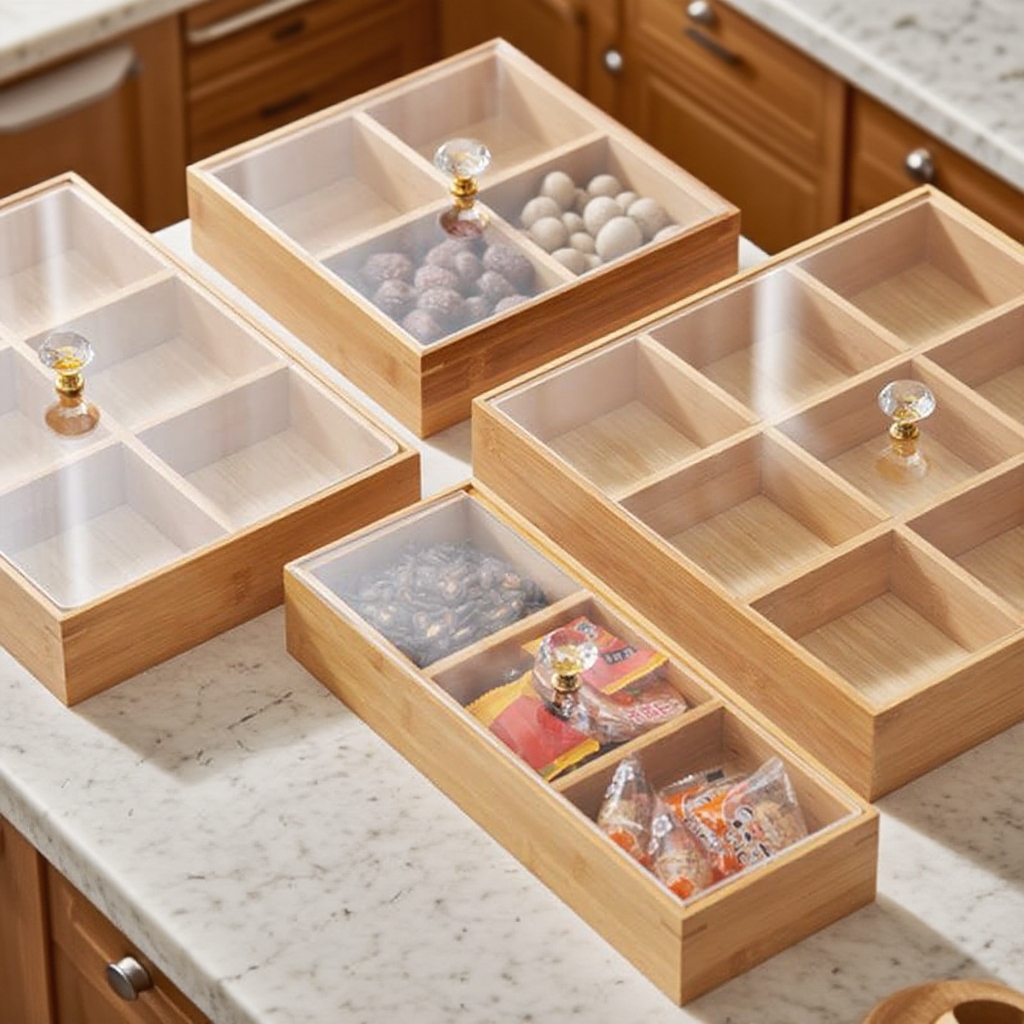  Plateau de service en bambou et acrylique, forme ronde et carrée, pour fruits secs et snacks