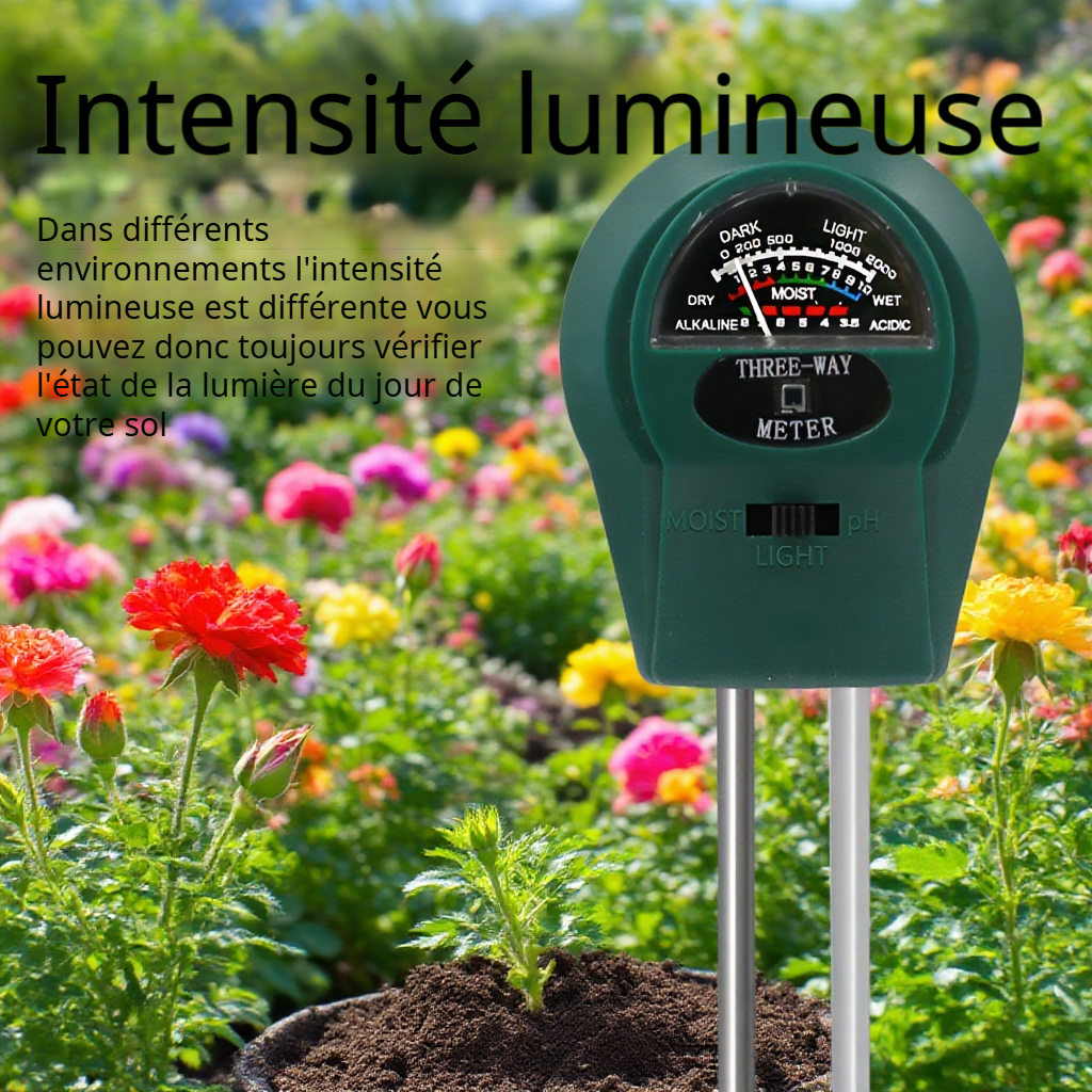 Testeur de sol 3 en 1 : lumière, humidité et pH pour le jardinage