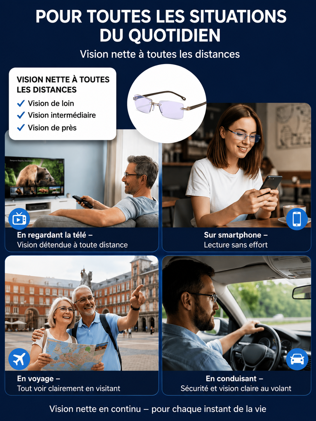 Lunettes Universelles Sans Ordonnance : Ajustement Auto 0.1s, Vision Nette de Près comme de Loin