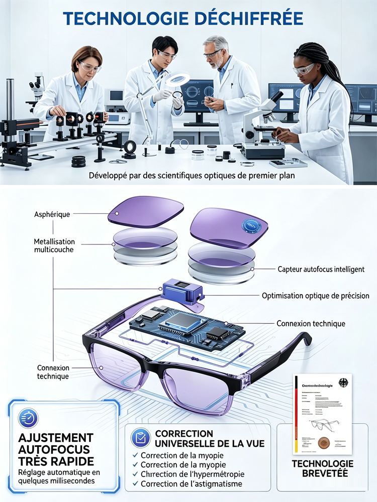 Lunettes Universelles Sans Ordonnance : Ajustement Auto 0.1s, Vision Nette de Près comme de Loin