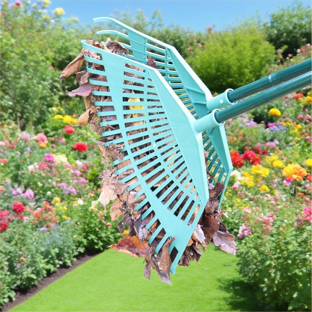 Outil de jardinage : râteau à gazon pour feuilles mortes et nettoyage du jardin