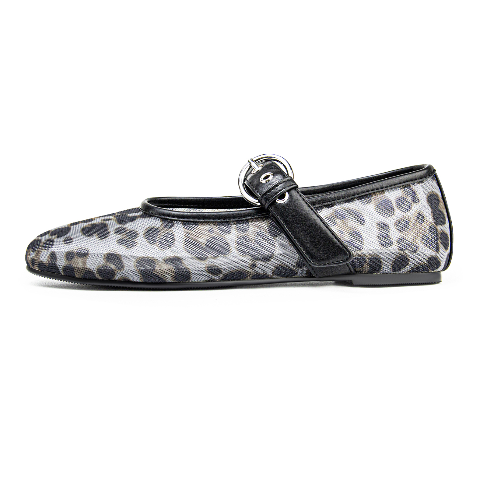 Women's Leopard Ballet Flats - Mesh Mary Janes