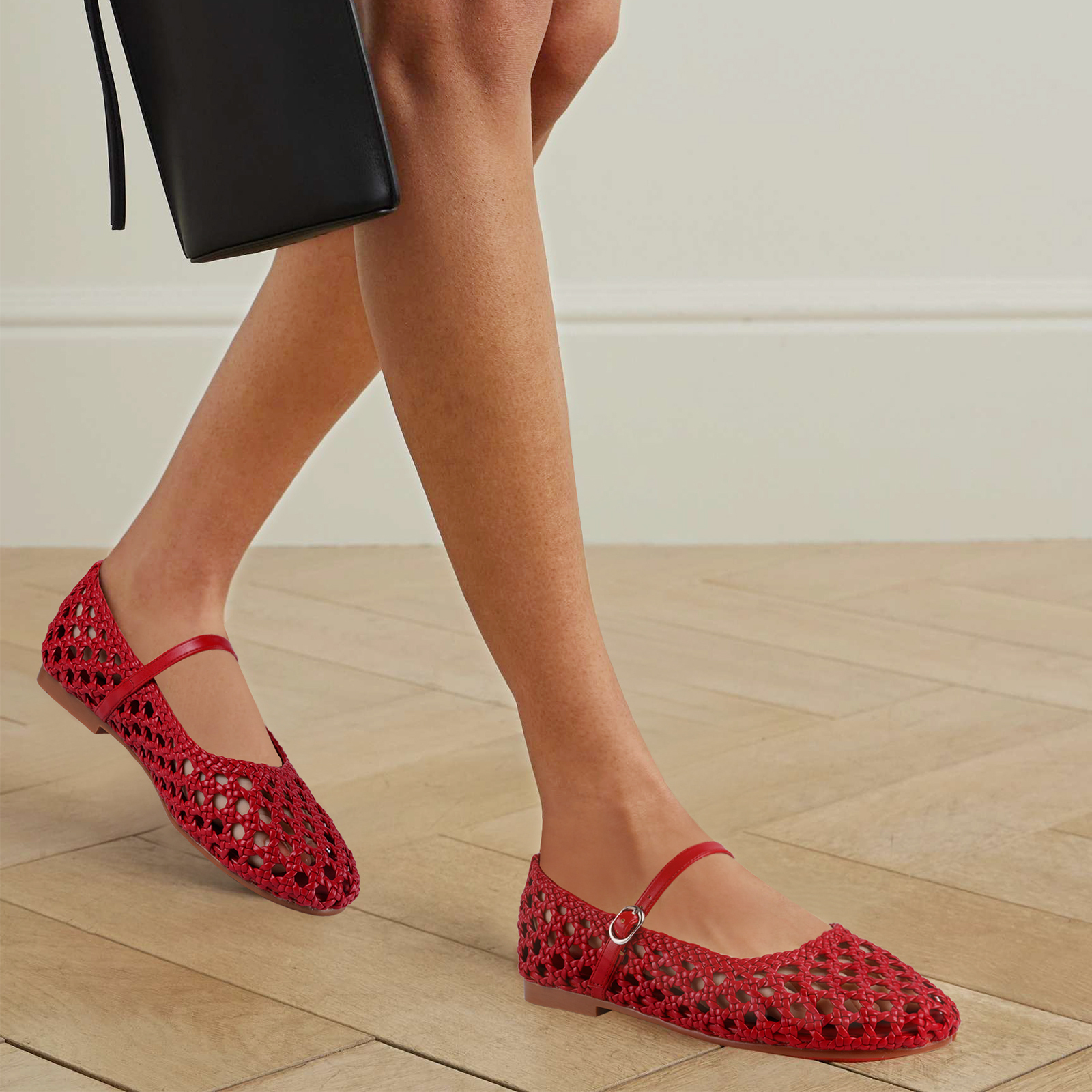 Woven Mesh Ballet Flats for Women Mary Janes Ballerina Flat Shoes