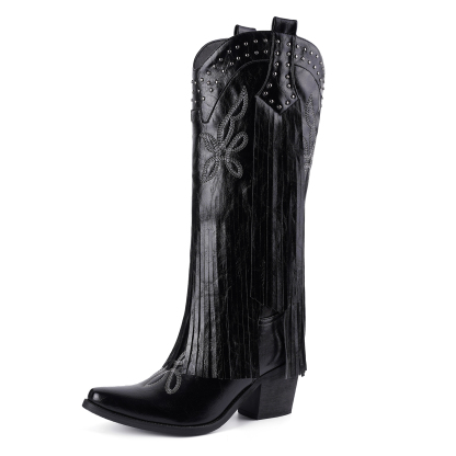 Women's Cowgirl Boots Knee High Fringe Boots