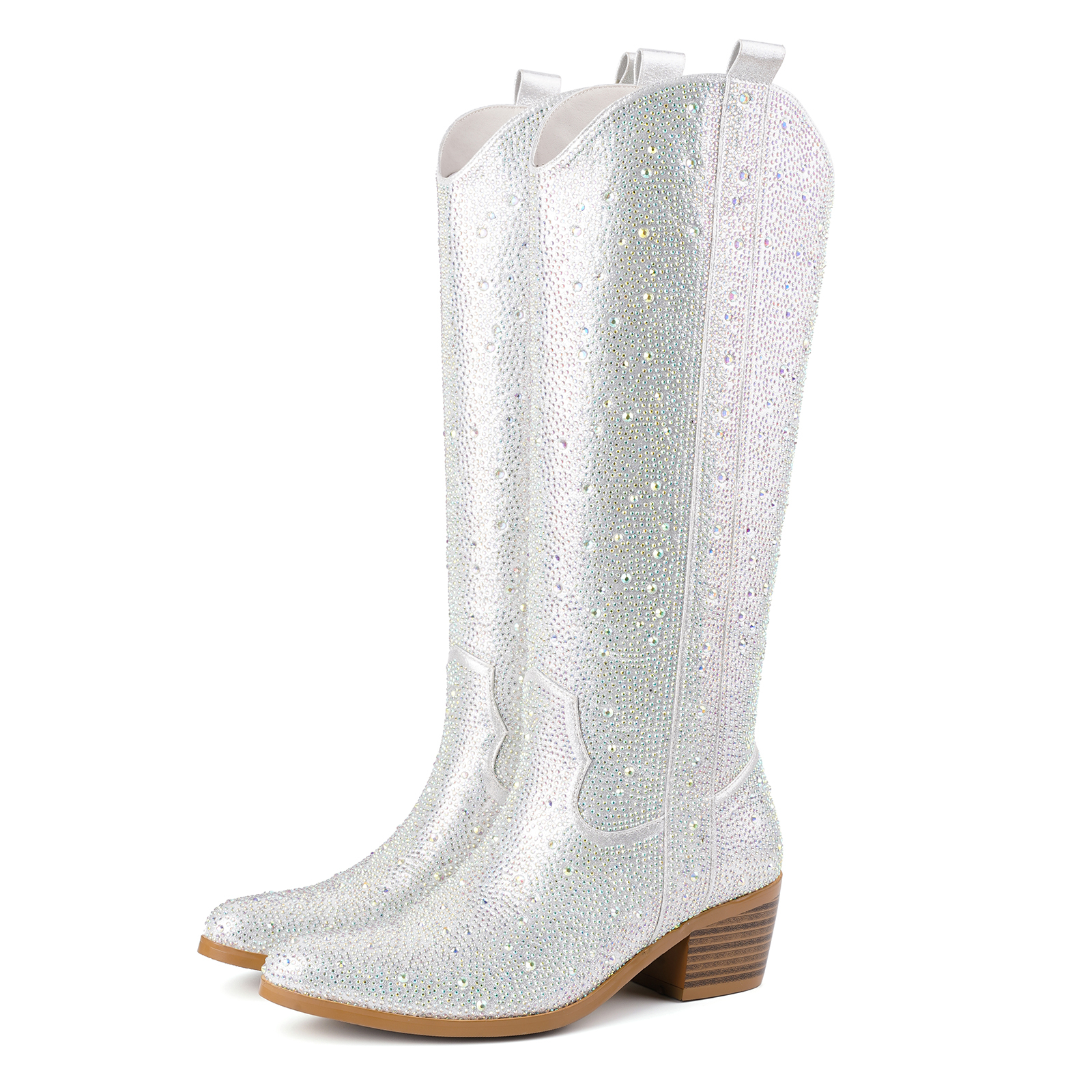 Women's Embroidered Rhinestone Western Cowboy Boots Knee High Boots