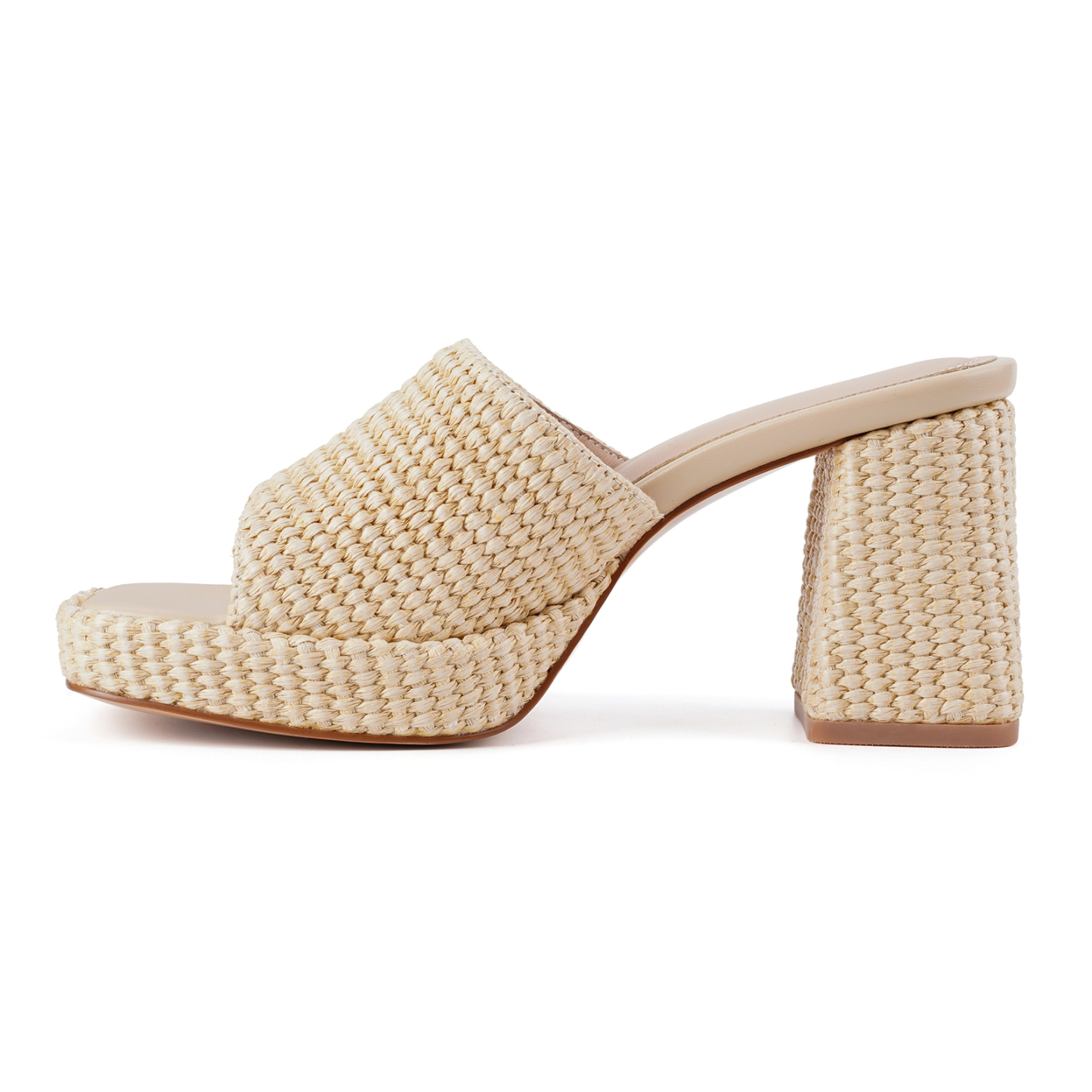 Raffia Woven Heeled Sandals for Women Beach Slides Sandals