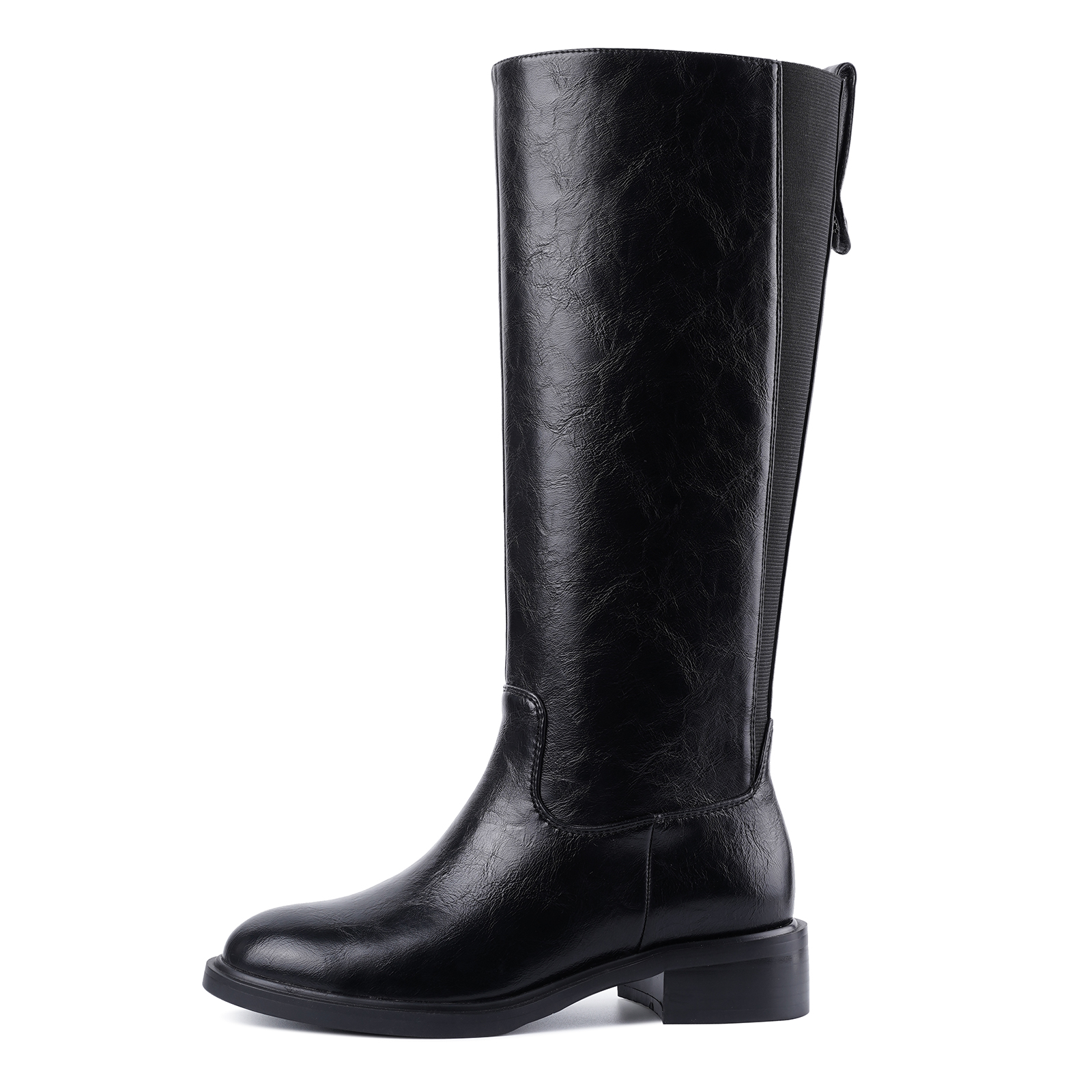 Women's Chunky Heel Knee High Boots Pull Tag Square Toe Tall Boots