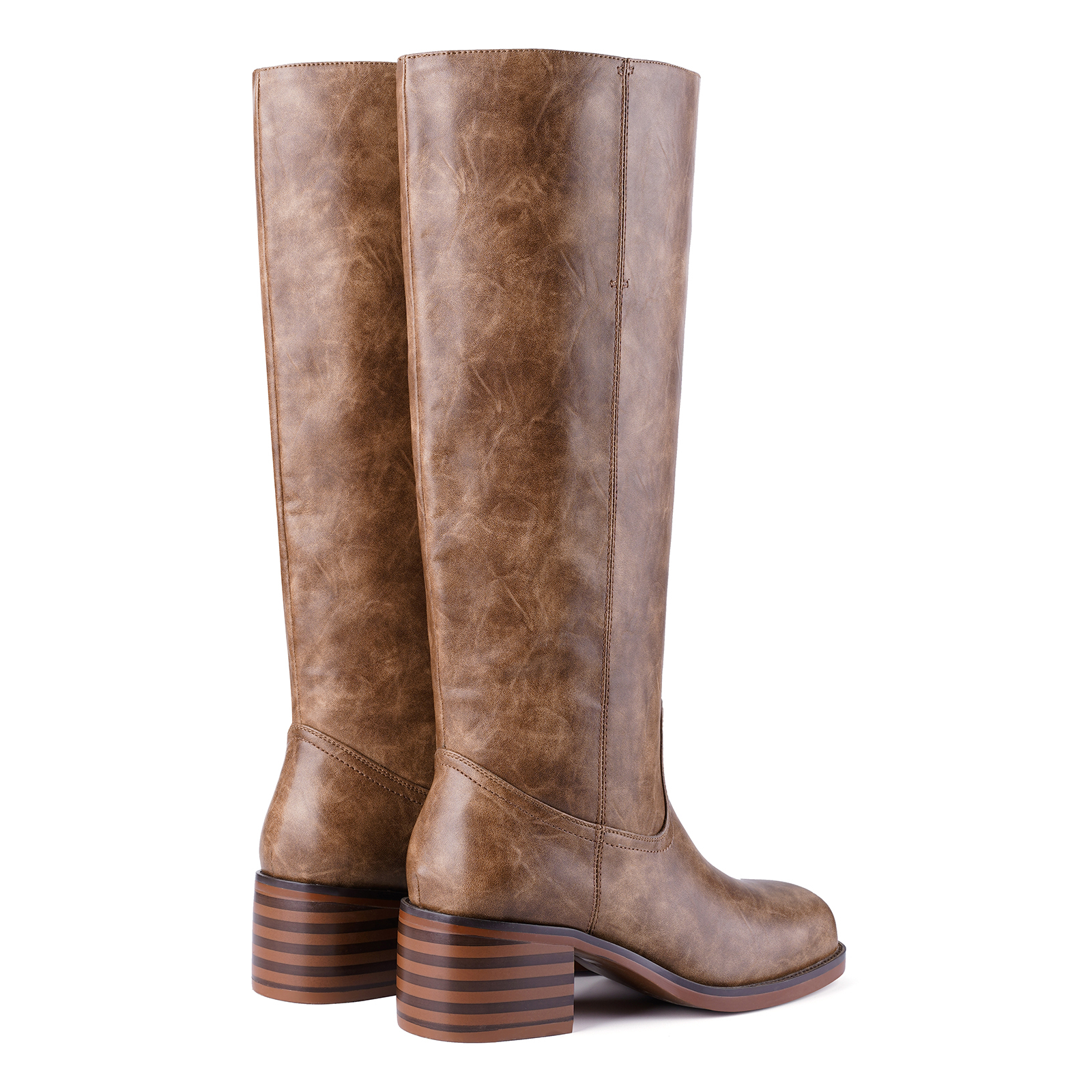 Women's Banana Knee High Boots Square Toe Chunky Low Heel Ridding Boots