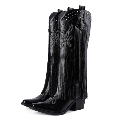 Women's Cowgirl Boots Knee High Fringe Boots