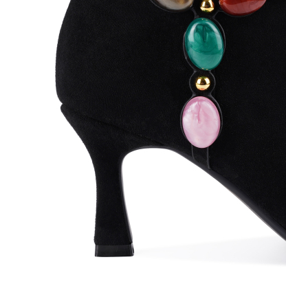 Women's Jeweled Knee High Boots Pointed Toe Kitten Heel 