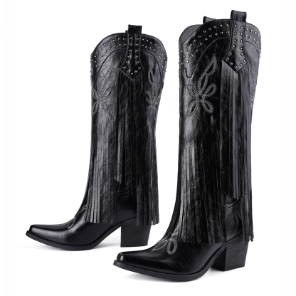 Women's Cowgirl Boots Knee High Fringe Boots