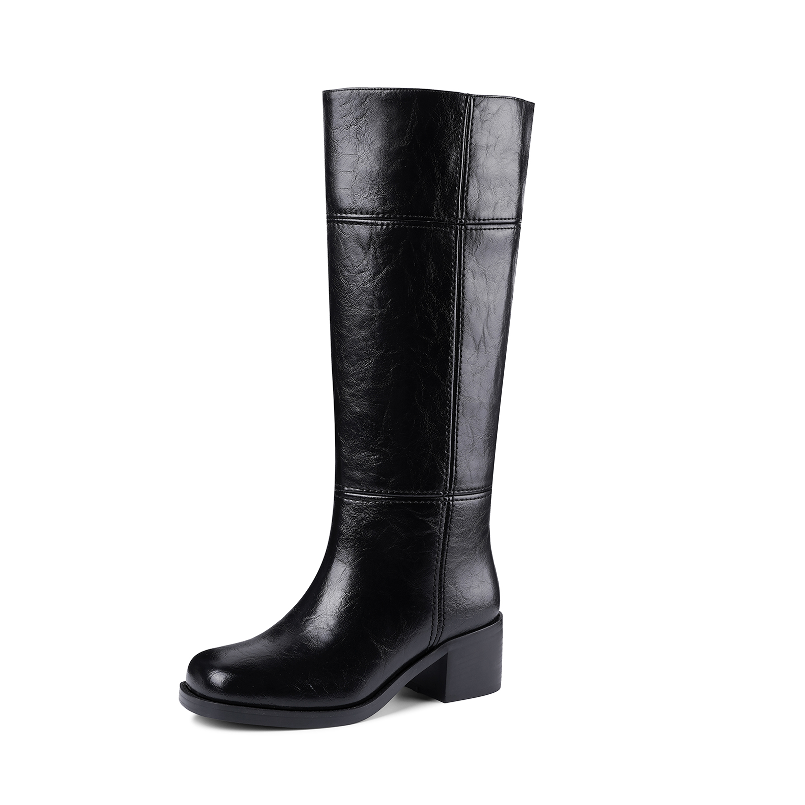 Women's Banana Knee High Boots Chunky Block Heel Square Toe Low Heel Ridding Boots