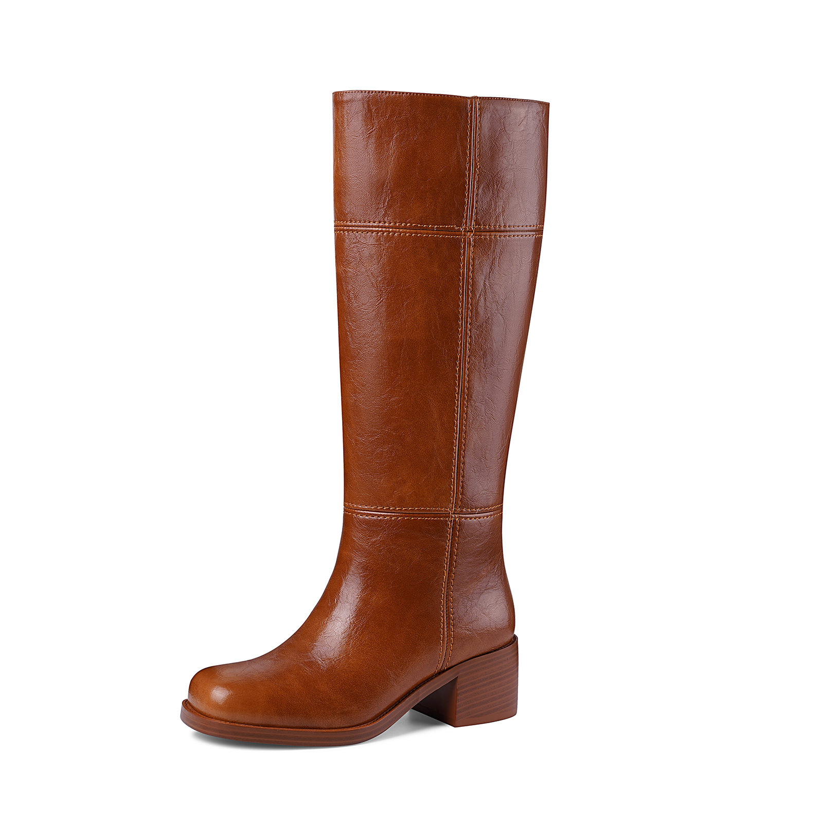 Women's Banana Knee High Boots Chunky Block Heel Square Toe Low Heel Ridding Boots