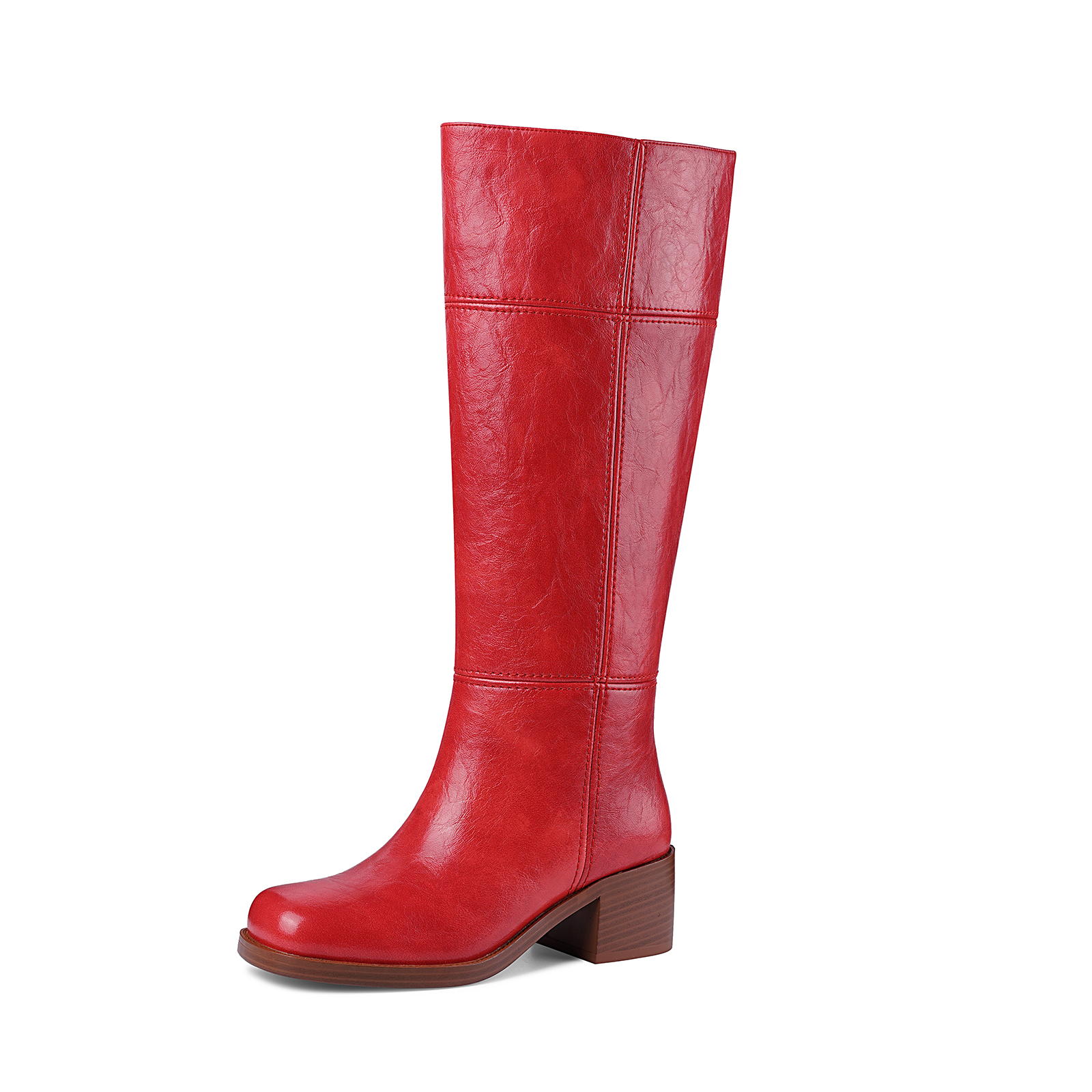 Women's Banana Knee High Boots Chunky Block Heel Square Toe Low Heel Ridding Boots