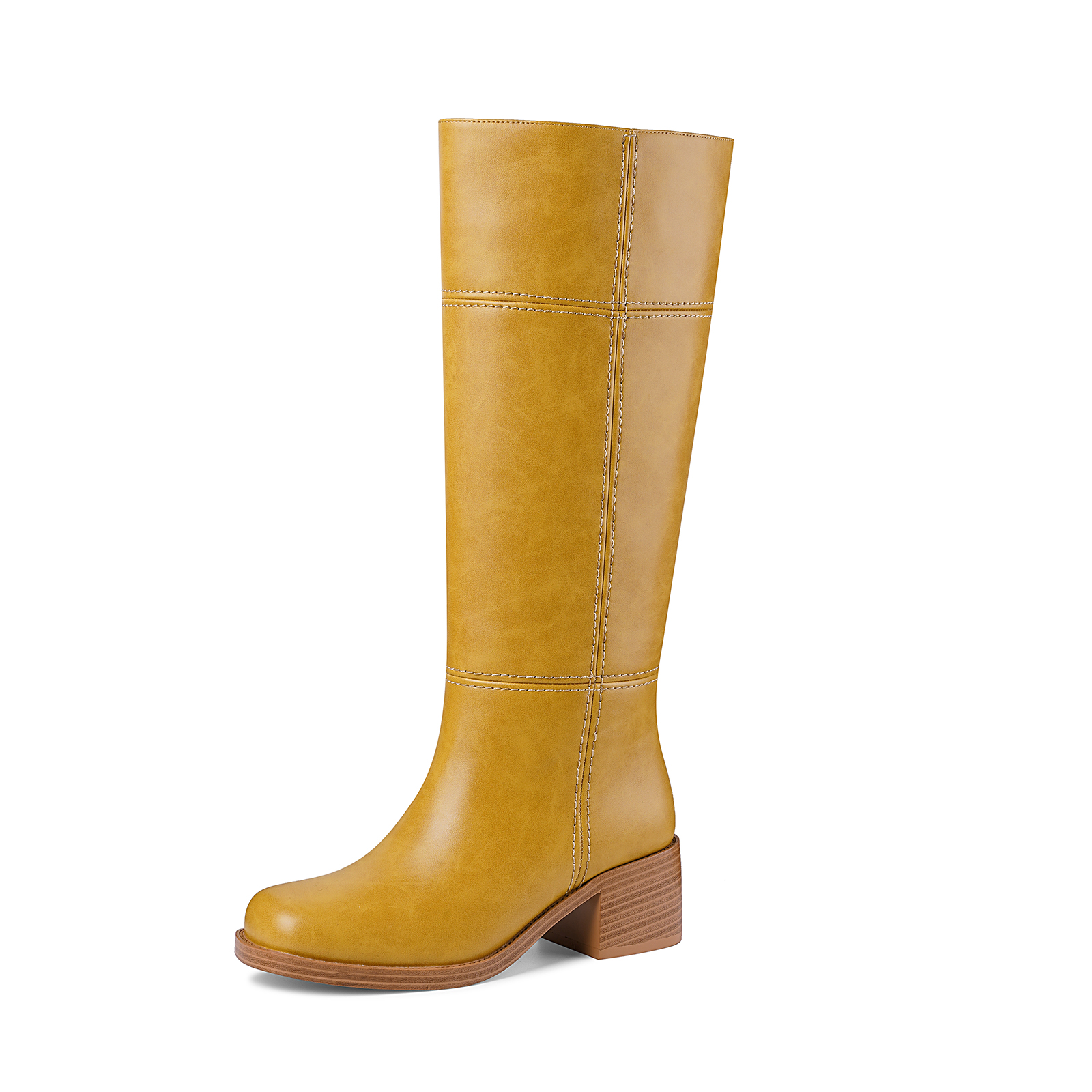 Women's Banana Knee High Boots Chunky Block Heel Square Toe Low Heel Ridding Boots