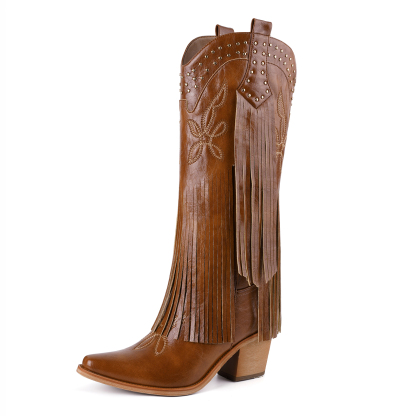 Women's Cowgirl Boots Knee High Fringe Boots
