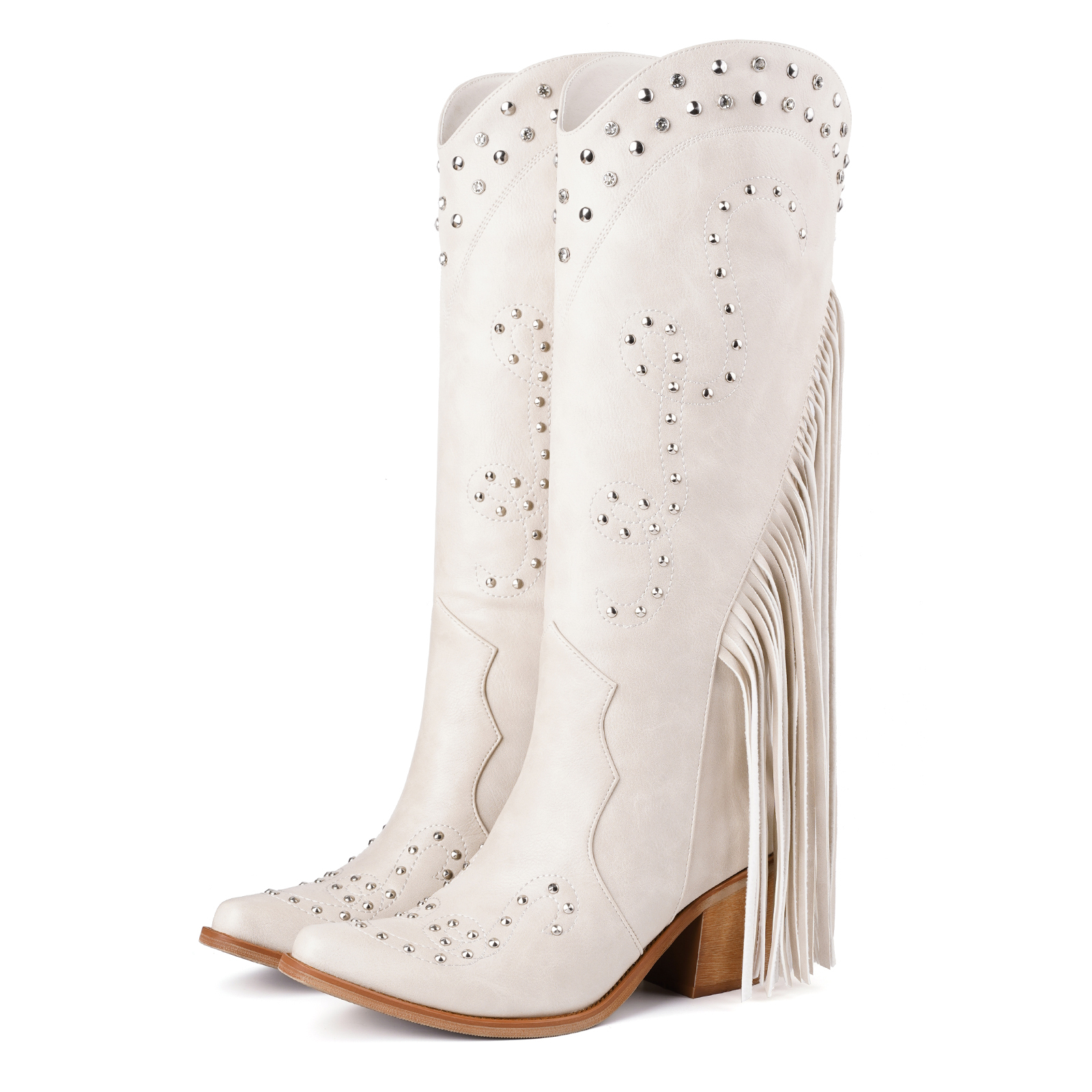 Women's Cowgirl Boots Knee High Fringe Boots Studs