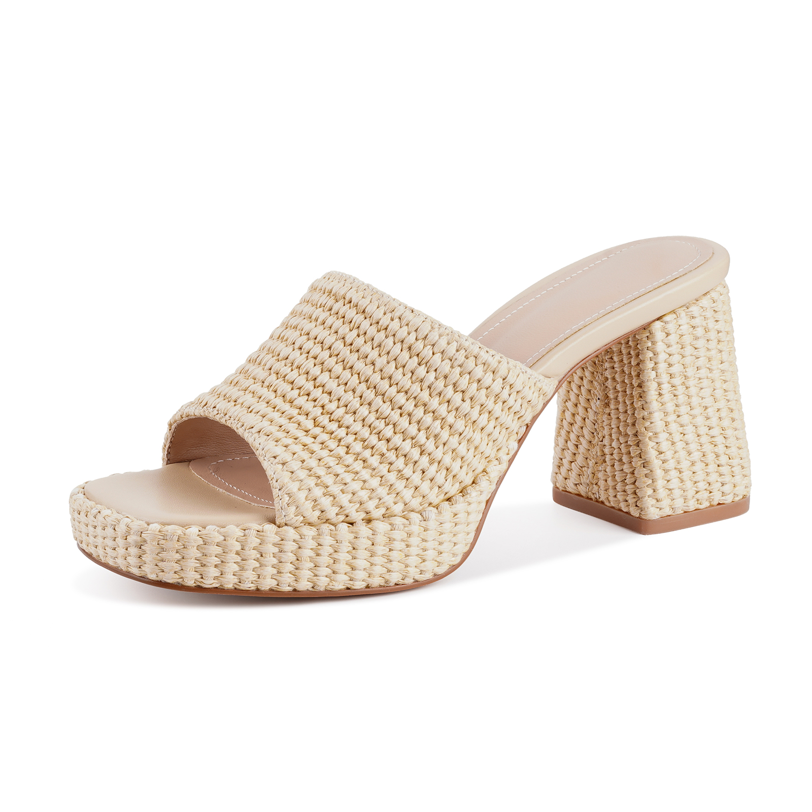 Raffia Woven Heeled Sandals for Women Beach Slides Sandals