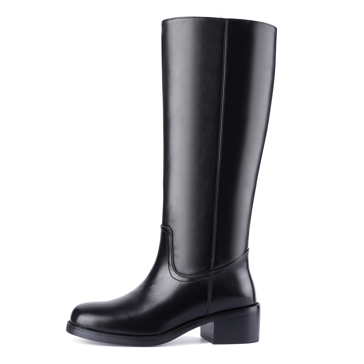 Women's Banana Knee High Boots Square Toe Chunky Low Heel Pull on Ridding Boots