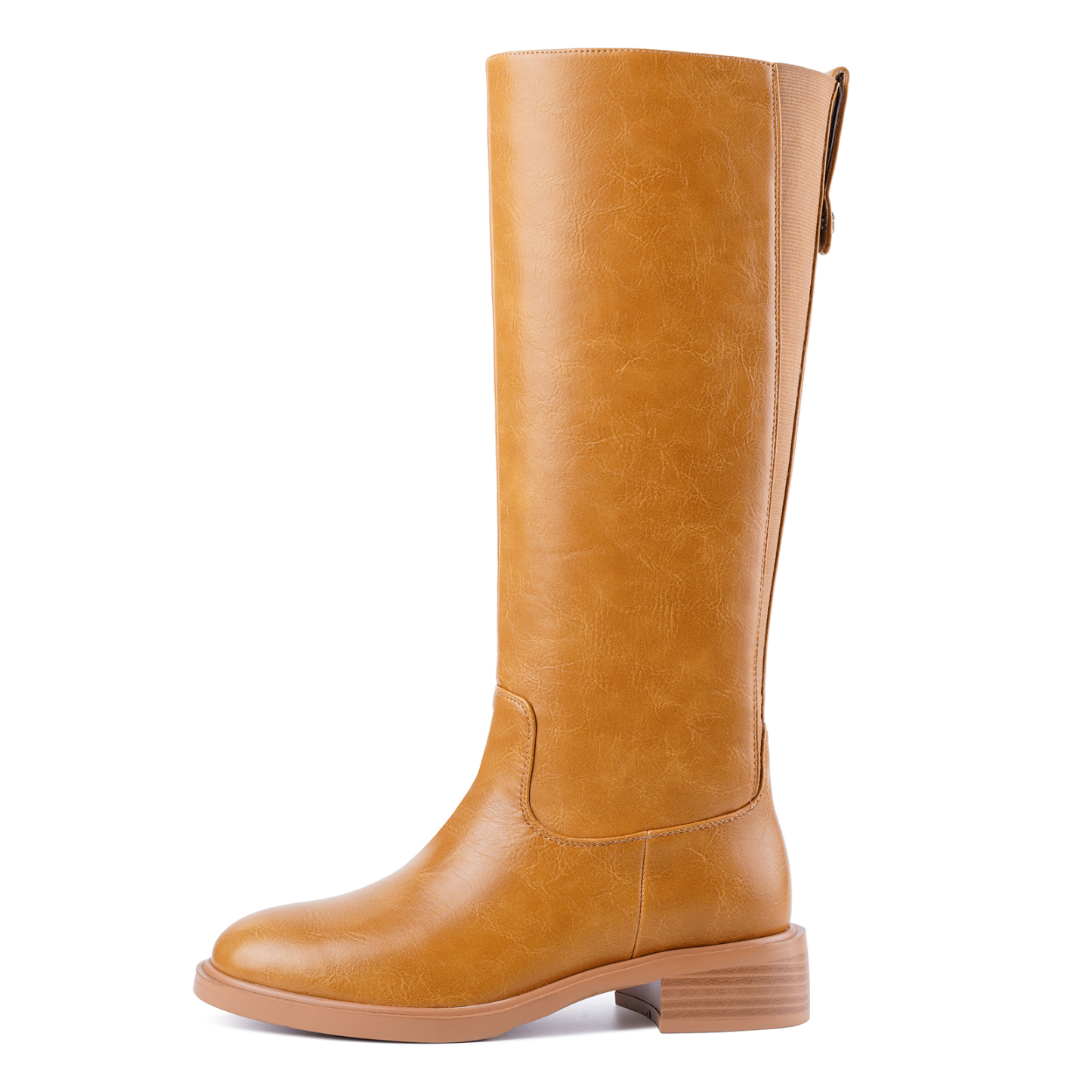 Women's Chunky Heel Knee High Boots Pull Tag Square Toe Tall Boots